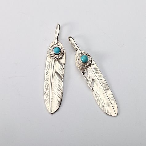 Silver Feather Pendant | Native American Inspired | Tribal Silver Charm | Feather Jewelry | Silver Turquoise Charm | Tribal Feather Charm Native American Jewellery, Turquoise Charm, Handcrafted Silver Jewelry, Feather Jewelry, Feather Pendant, Feather Charms, Silver Feather, Feather Necklaces, Statement Pendant