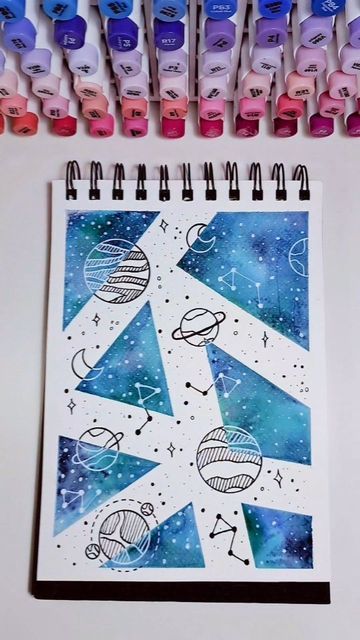 Markers Painting, Galaxy Drawings, Helloween Wallpaper, Drawing Watercolor, Galaxy Art, Marker Drawing, Painting Watercolor, Funny Babies, Easy Drawings