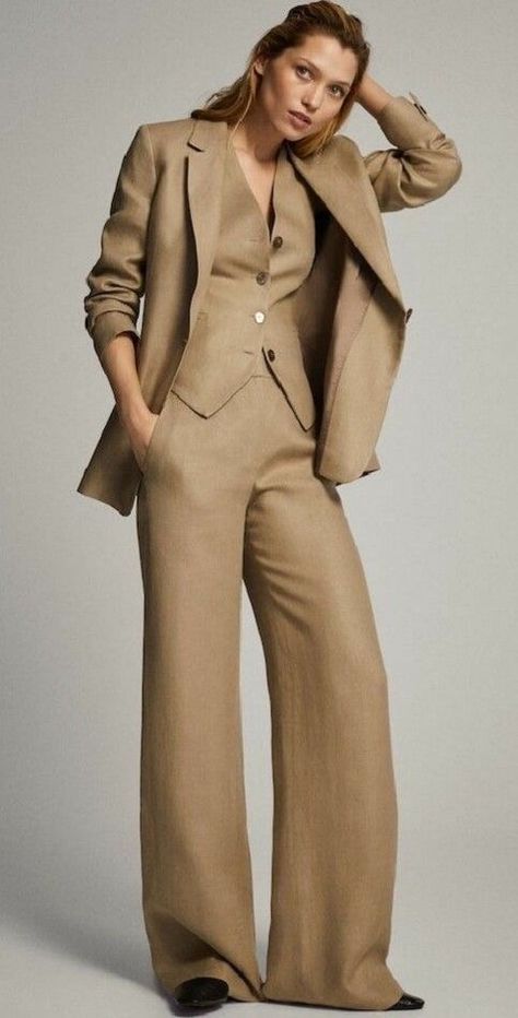 Linen Blazers Women, Dandy Style, Formal Office, Khaki Jacket, Woman Suit Fashion, Linen Suit, Linen Blazer, 가을 패션, Formal Outfit