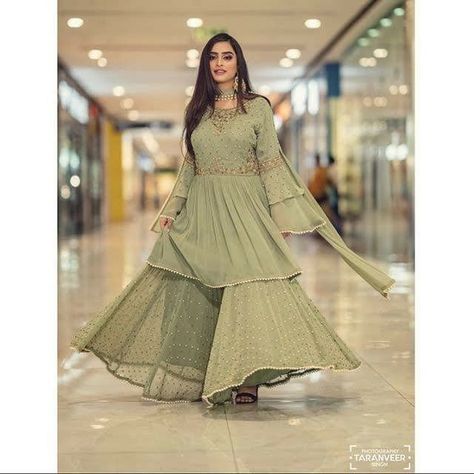 Garara With Frock, Garara And Frock Design, Sarara With Frock Design, Sleeves Design For Plazo Suit, Sarara Garara Dress, Frock Garara Dress, Frock With Sharara, Wedding Gowns Ideas, Color Wedding Dresses