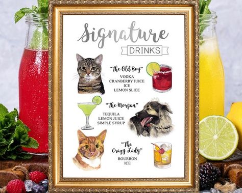 Cocktail Sign Wedding, Signature Wedding Drinks Sign, Wedding Drink Sign, Wedding Drink Menu, Wedding Bar Menu Sign, Personal Illustration, Signature Drink Sign, Cocktail Sign, Signature Cocktails Wedding