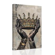 Gold Queen Crown, Crown Painting, Woman Hands, African Women Art, Elegant Wall Art, African Art Paintings, Gold Crown, Canvas Wall Decor, Office Wall Decor