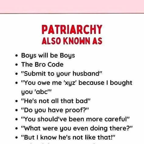 Women's Rights News on Instagram: "Credit: @bebadass.in #boyswillbeboys #brocode #submisive #patriarchy #hesnotallthatbad #haveproof" What Is Patriarchy, Patriarchy Quotes, Baddie Advice, Feminism Quotes, Bodily Autonomy, Social Quotes, Awareness Quotes, Radical Feminism, Human Decency