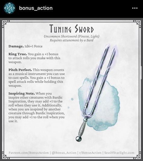 Dnd 5e Magic Trident, Bard Item Dnd, Dnd Magic Items Homebrew Uncommon, Dnd Magic Item Bard, Dnd Magic Items Homebrew Bard, Uncommon Dnd Magic Items, Dnd Bard Items, Dnd Weopens, Common Dnd Items