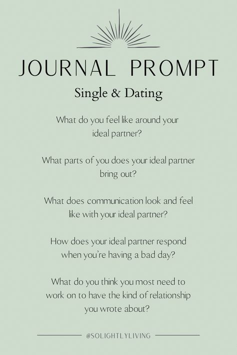 Green background, stylized graphic of the sun at the top of the page; at the bottom of the page there is a decorative line broken in the center by black all caps text that says @solightlyliving; all text on the page is black Daily Journal Questions, Writing Ideas Journal, Journal Prompts Deep, Deep Writing Prompts, Personal Journal Ideas, Journal Writing Ideas, Deep Writing, Romance Journal, Ideal Girlfriend