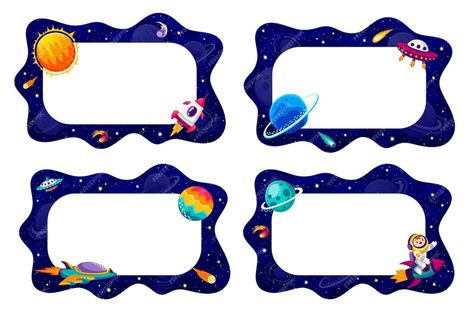 Space Name Tags For School, Astronaut Name Tag Printable, Space Name Tags, Name Tag Ideas, School Labels Printables, Preschool Language Arts, School Stickers Labels, Price Tag Design, Hello Kitty School