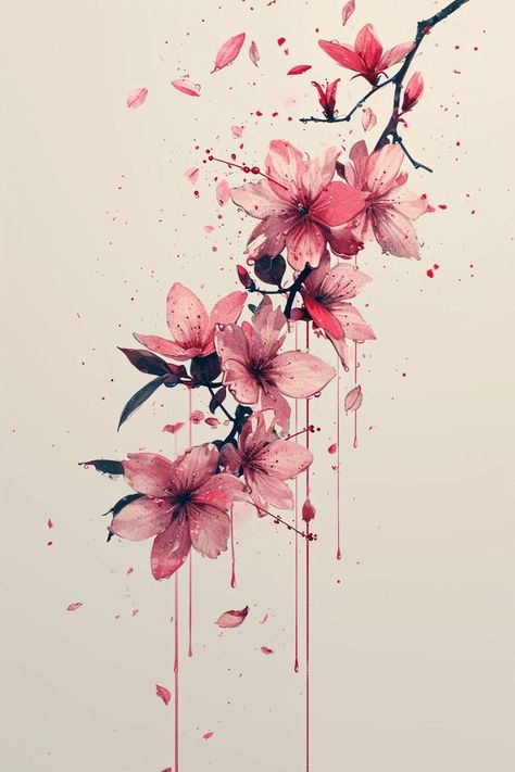 Japanese Flowers Tattoos, Japanese Flower Drawing, Japanese Flower Painting, Tattoo Sakura, Sakura Painting, Watercolor Tattoo Ideas, Lantern Tattoo, Japanese Flower Tattoo, Flower Tattoo Ideas