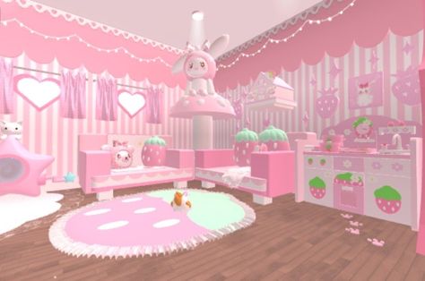 Dreamy Bedroom Ideas, Adopt Me Small House Ideas, Rh Dorm, Cutecore Icons, Bunny Room, Adopt Idea, Kawaii Games, Kitty Cafe, Hello Kitty Rooms