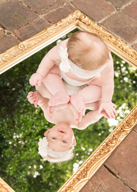 Baby reflection mirror photo - baby photo - kingsport photographer - #EnvisionPhotographyByApril #AprilBooher 6 Month Baby Picture Ideas, Baby Birthday Photoshoot, Baby Milestones Pictures, 1st Birthday Photoshoot, Newborn Baby Photoshoot, Baby Boy Photography, Baby Poses, Newborn Baby Photos, Foto Baby