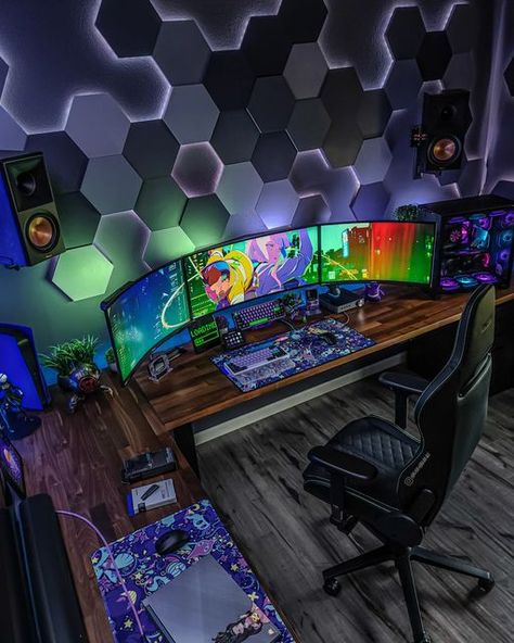 Cool Gaming Rooms, Gamer Room Design, Gaming Computer Room, Games Room Inspiration, Gaming Bedroom, Small Game Rooms, Best Gaming Setup, Computer Gaming Room, Gamer Setup