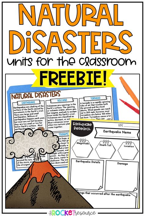 Teaching about natural disasters has never been so fun! Check out these natural disaster units for the elementary classroom as well as the natural disasters worksheets freebie! Learn about earthquakes, volcanoes, hurricanes, tornadoes, blizzards, and more. Natural Disasters Anchor Chart, Natural Hazards Activities, Natural Disasters Coloring Pages, Natural Disasters Activities For Kids, Natural Disasters Project, Natural Disasters For Kids, Natural Disasters Lessons, Natural Disasters Activities, Natural Disasters Art