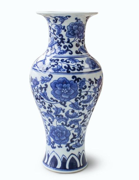 Tall Flower Vase, Lotus Motif, Lucky Peach, Chinese Flower, Chinoiserie Blue, Blue And White Vase, Tall Flowers, Vase Handmade, Chinese Vase