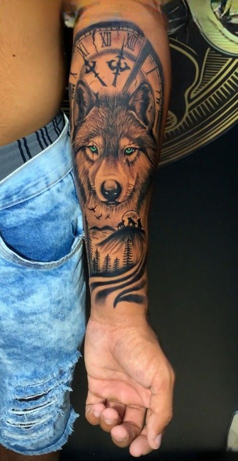 Half Sleeve Tattoos Wolf, Tiger Tattoo Sleeve, Wolf Tattoos Men, Wolf Tattoo Sleeve, Native American Tattoos, Family Tattoo Designs, Full Arm Tattoos, Cool Chest Tattoos, Wolf Tattoo Design