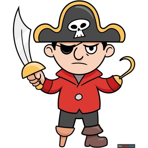 How to Draw an Easy Cartoon Pirate Pirate Drawing, New Drawing Ideas, Santa Claus Drawing, Cartoon Pirate, Pirate Pictures, Pirate Cartoon, Easy Drawing Guides, Drawing Steps, Easy Cartoon