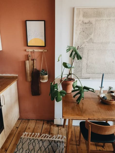 Small Colorful Edinburgh Flat Tour Photos | Apartment Therapy Terracotta Kitchen, Terracotta Walls, Small Utility Room, Terracotta Wall, Kitchen Wall Colors, Kitchen Diy, Kitchen Color, Decoration Inspiration, Kitchen Paint