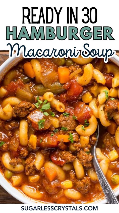 Looking for a new and exciting soup recipe that can be whipped up in no time? Look no further! Dive into this Easy Hamburger Macaroni Soup that is packed with mouthwatering flavors and simple ingredients. Perfect for a quick summer dinner or a satisfying meal anytime of the year. Soup Recipes Using Hamburger, Vegetable Beef Soup With Macaroni, Vegetable Soup With Ground Beef And Noodles, Easy Summer Soup Recipes, Macaroni Soup Hamburger, Macaroni Hamburger Soup, Hamburger Soup With Pasta, Hamburger Macaroni Recipes, Summer Soups And Stews