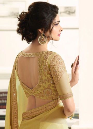 Lehenga Blouse Designs Back, Golden Blouse, Blouse Design Images, Sari Dress, Indian Saree Blouse, Satin Saree, Indian Blouse, Stylish Blouse Design, Designer Blouse Patterns