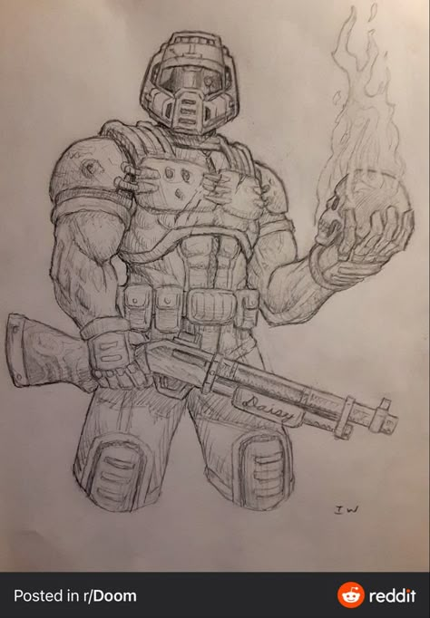 Doom Guy Drawing, Doom Eternal Art, Doom Tattoo Game, Doom Guy Fan Art, Doom Slayer Drawing, Doom Slayer Tattoo, Doom Slayer Art, Doom Tattoo, Doom Videogame