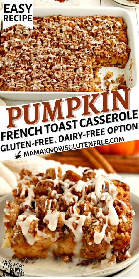 Pumpkin Breakfast Casserole, Gooey Cinnamon Rolls, Pumpkin French Toast Casserole, Dairy Free Recipes Dinner, Pumpkin Breakfast, Gf Breakfast, Pumpkin French Toast, Dairy Free Breakfasts, Gluten Free Recipes For Breakfast