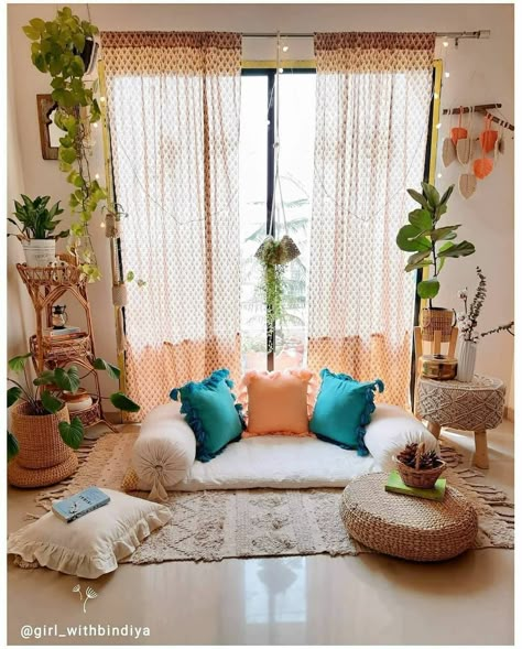 Ikea Zen Room, Tea Morning, Floor Seating Living Room, Home Yoga Room, Idea Bedroom, Hall Decoration, Indian Room Decor, Beautiful Profile, Zen Home Decor