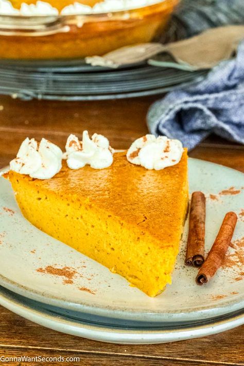 Our impossible pumpkin pie is the easiest pumpkin pie to make. Creamy custard, no crust, and all deliciousness! #impossiblepumpkinpie #pumpkinpie Pumpkin Pie Custard, Easiest Pumpkin Pie, Bisquick Drop Biscuits, Bisquick Banana Bread, Impossible Coconut Pie, Impossible Pumpkin Pie, Peach Cobbler With Bisquick, Pumpkin Pie Ingredients, Bisquick Chicken