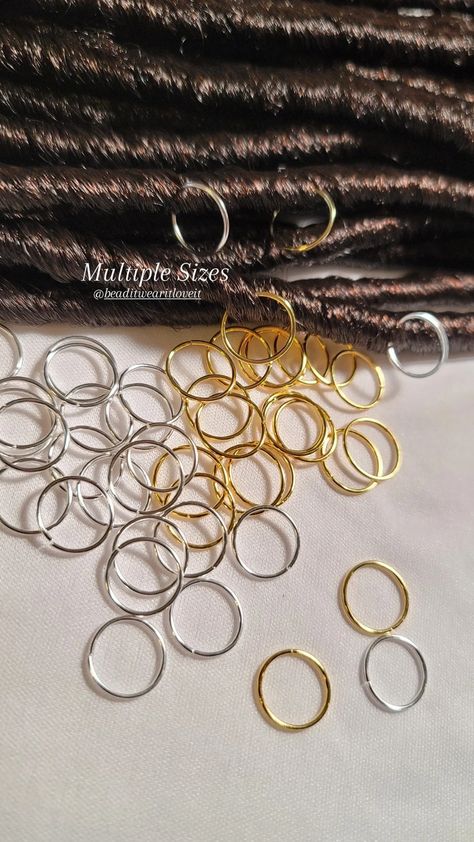 Gold Hair Rings, Braids And Twist, Braid Rings, Dreadlocks Braids, Braids Twist, Hair Charms, Up Dos, Loc Jewelry, Small Braids