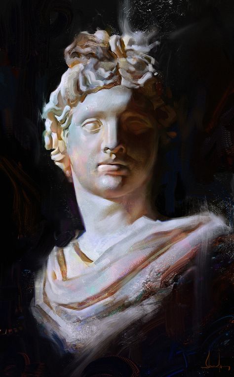 Statue Painting Oil On Canvas, Paintings Of Statues, Statue Oil Painting, Greek Statue Painting Acrylic, Painting Of Sculpture, Statue Painting Acrylic, Greek Statue Painting, Greek Oil Painting, Sculpture Oil Painting