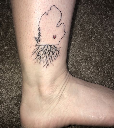 Michigan Roots Tattoo, Tattoo Roots, Michigan Outline, Roots Tattoo, Ankle Tattoo, Tree Tattoo, Skin Art, Tattoo Idea, I Tattoo