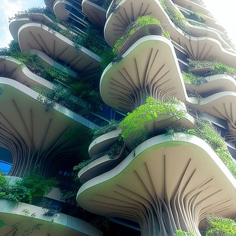 Ar. Manas Bhatia on Instagram: "Hiratake Towers . I have always been fascinated by the arrangement of oyster mushrooms (also known as Hirataki) growing on trees. The way they grow in clusters forming large, undulating fan shaped canopies. What if we imagine each mushroom to be an apartment in a tall building (tree branch), growing out in organic fashion, with huge gardens supported by a system that mimics the stripes seen on the underside of these mushrooms? . Stay tuned for more! . . Created w Manas Bhatia, Mushroom Building, Oyster Mushrooms, Organic Fashion, Partition Wall, Canopies, Tree Branch, What If, Tree Branches