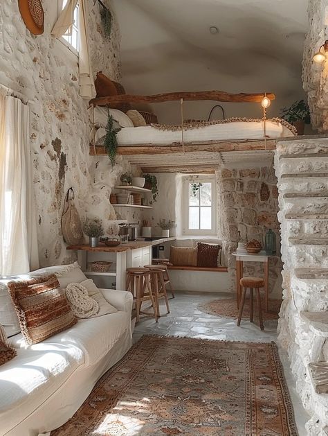 Small Stone House Interiors, Cave House Interior, Stone House Interior, Stone Cottages Interior, Cob Homes, Small Stone House, Adobe Houses, Dream Building, Village Design