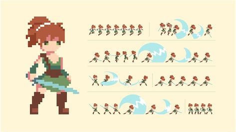 Simple Pixel Art Character Design, Top Down Pixel Art Character Sprite, Pixel Art Platformer Character, Pixel Sprite Sheet, Pixel Art Sprite Sheet, Sprite Sheet Character, Character Sprite Sheet, Pixelart Character, Pixel Art Sprite