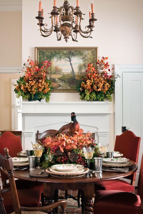 Fabulous Fall Decorating Ideas James Farmer, Pumpkin Tree, Fall Decorating Ideas, Pumpkin Display, Beautiful Tablescapes, Fall Planters, Fall Mantel Decorations, Fall Mantel, Fabulous Fall