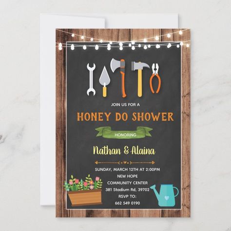 Honey do shower invitation | Zazzle Honey Do Shower, Couples Shower Themes, Bridal Shower Invitation Wording, Lingerie Shower Invitations, Bridal Shower Brunch Invitations, Wedding Invitation Stationary, Wedding Address Labels, Honey Do, Couple Wedding Shower