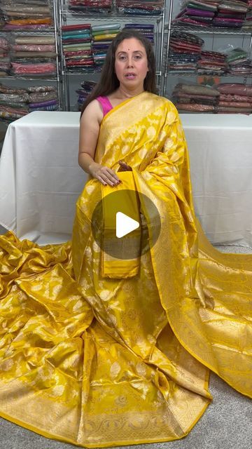 Bengal Looms on Instagram: "Silk Mark Certified Jangla Banarasi Saree in Bright Yellow @bengallooms  Store location: Edison, NJ, WhatsApp:8487020727, Website: bengallooms.com  #haldi #yellowsaree #banarasisaree #silkmarkcertified" Yellow Saree For Haldi, Saree For Haldi, Yellow Banarasi Saree, Yellow Silk Saree, Trending Sarees, Yellow Saree, Yellow Silk, Banarasi Saree, Instagram Reels