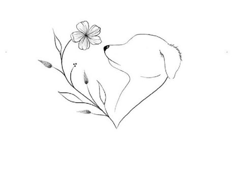 Flowers And Dog Tattoo, Fine Line Dog Flower Tattoo, Pet Tattoos Memorial, Dog And Flower Tattoo Minimalist, Small Mom Tattoos, Cat And Dog Flower Tattoo, Dog Tattoos For Women, Dog Silhouette Tattoo, Dog Mom Tattoo