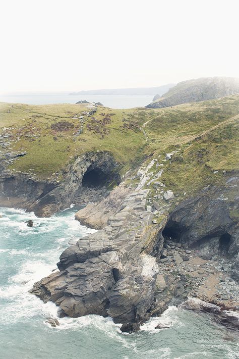 caves + rugged coastline, cornwall, england | nature photography + seascapes #adventure England Nature, Rocky Coastline, Blue Barn, Liminal Space, Cornwall England, West Country, Branding Mood Board, Sweet Escape, Amazing Places