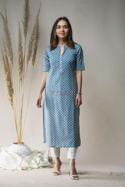 Kessawear Kurti, Straight Kurti Designs Latest, Suit Designs Indian Style Latest Cotton, Blue Kurti Design, White Salwar, Suits For Women Indian, Simple Kurta, Salwar Pants, Stylish Kurtis Design