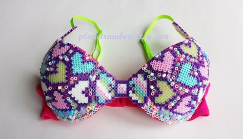 Rave Bras, Perler Beads Ideas, Rave Festival Outfits, Rave Style, Pretty Bras, Rave Gear, Diy Kandi Bracelets, Kandy, Perler Creations