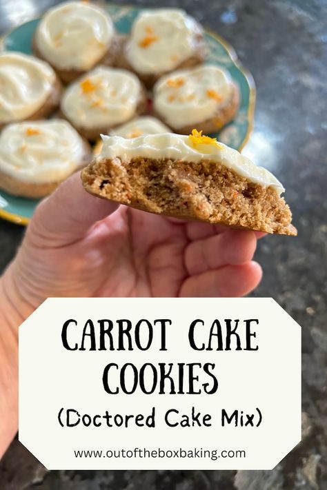 If you’re looking for a quick carrot cake fix, this is the recipe for you! This short & sweet cookie recipe comes together in minutes and starts with a box of cake mix. Box Carrot Cake Cookies, Carrot Cake Cookies With Box Cake, Carrot Cake Box Mix Recipes, Easy Carrot Cake Cookies, Betty Crocker Cake Mix Recipes, Carrot Cake Cookie Recipe, Quick Carrot Cake, Carrot Cake Mix Cookies, Carrot Cake Cookies Recipe