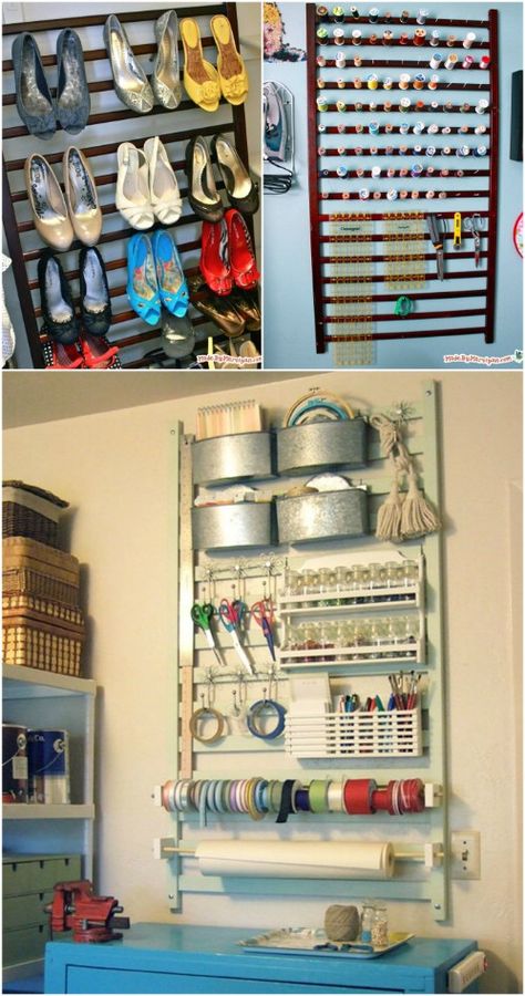 Old Baby Cribs, Old Cribs, Craft Station, Contemporary Home Office, Crib Rail, Craft Room Organization, Wall Organization, Craft Organization, Space Crafts