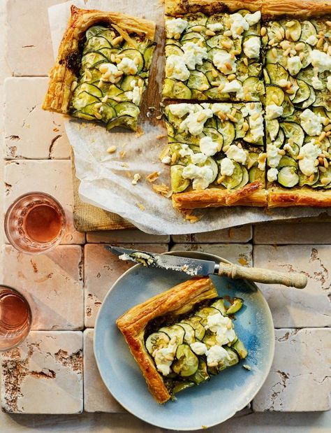 Courgette and goats’ cheese tart recipe | Sainsbury's Magazine Goats Cheese Tart, Cheese Tart Recipe, Mushroom Zucchini, Savory Breads, Pesto Cheese, Banana Oatmeal Muffins, Goat Cheese Tart, Cheese Tart, Goats Cheese