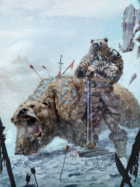 Snow Bear, The Barbarian Arte Viking, Viking Character, Snow Bear, Viking Art, Dungeons And Dragons Characters, Fantasy Armor, Bear Art, Fantasy Warrior, Arte Fantasy