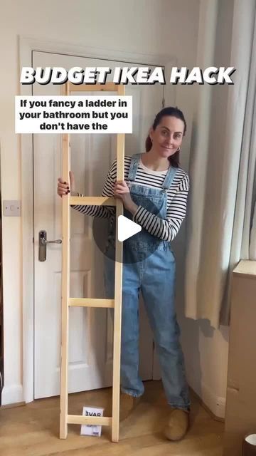 IKEA Hackers | Ideas & Hacks on Instagram: "We can't get enough of @bangonstyle's lovely DIY bathroom towel ladder. It's absolutely fabulous and gives off major #bathroomgoals.  Catch Deborah @bangonstyle for more affordable DIYs and hacks." Bathroom Towel Ladder Ideas, Hanging Baskets From Towel Bar, Diy Bath Towel Storage, Towel Ladders For Bathroom, Ragrund Ikea Hack, Ladder Diy Decor, Towel Rods In Bathroom, Dorm Bathroom Inspiration, Towel Storage For Small Bathroom Diy