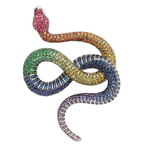 Theo Fennell snake brooch Snake Jewellery, Snake Brooch, Rainbow Snake, Rainbow Sapphires, Signed Artwork, On Writing, Snake Jewelry, Diamond Eyes, Art Pendant