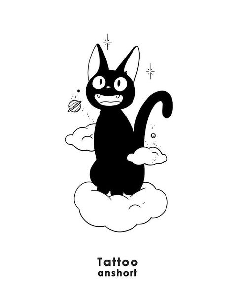 Kiki's Delivery Service Tattoo, Tatuaje Studio Ghibli, Ghibli Tattoo, Black Cat Tattoos, Marvel Tattoos, Gold Tattoo, Ghibli Artwork, Studio Ghibli Art, Ghibli Art