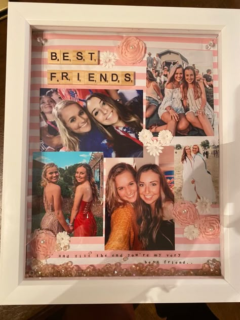 Shadow Box Best Friend Gift, Shadow Box Ideas For Best Friend, Friend Frames Diy Gift, Diy Gift Box For Best Friend, Shadow Box Ideas Best Friend, Picture Gift Ideas For Best Friends, Shadow Box Best Friend, Picture Frame For Best Friend, Sister Collage Diy Gift Ideas