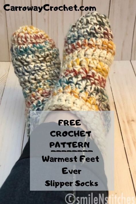 Free Crochet Patterns For Bulky Yarn, Quick And Easy Crochet Slippers Free Pattern, Free Crochet Booties Pattern, Crochet Slippers For Men, Super Bulky Yarn Patterns Crochet, Storing Yarn, Crochet Slippers Adult Free Pattern, Crocheted Socks, Easy Crochet Socks