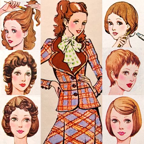 70s Pose Reference, 70s Hair Drawing, 60s Art Style, 70s Character Art, 1950s Art Style, 50s Art Style, 60s Character Design, Character Design Hairstyles, 60s Drawings