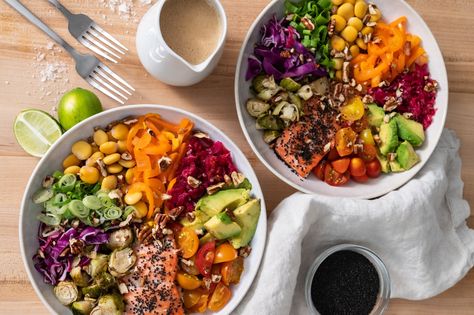 Recipe + Video: Metabolic Power Bowl, Packed with Micronutrients for Optimal Health — Casey Means MD Fiber Sources, Power Bowl Recipe, Raw Almond Butter, Broccoli Stems, Power Bowl, Power Bowls, Crusted Salmon, Small Food Processor, Energy Foods