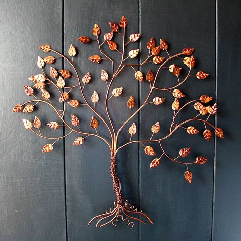 Copper Wire Tree Wall Art Wire Wall Decor, Copper Wire Tree, Wire Tree Of Life, Tree Of Life Wall Art, Art Hanger, Metal Wall Art Living Room, Copper Tree, Wire Wall Art, Contemporary Metal Wall Art